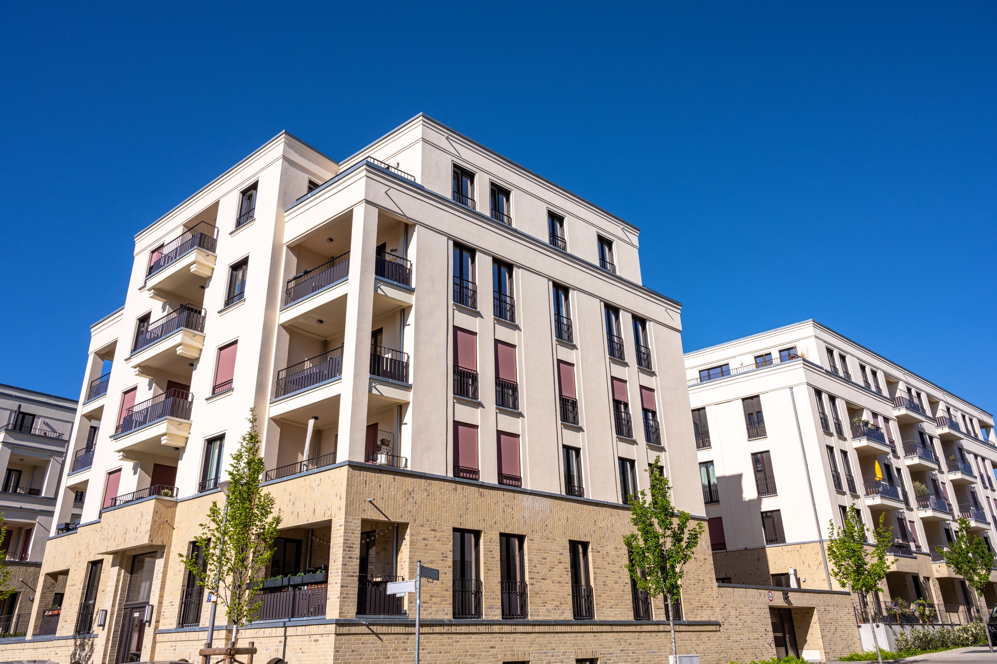 Modern yellow tenement buldings